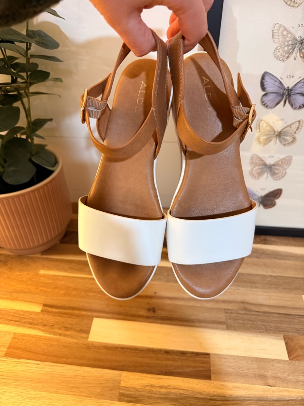 Aldo White and Tan Platform Slingback Sandals - Picture 2 of 6